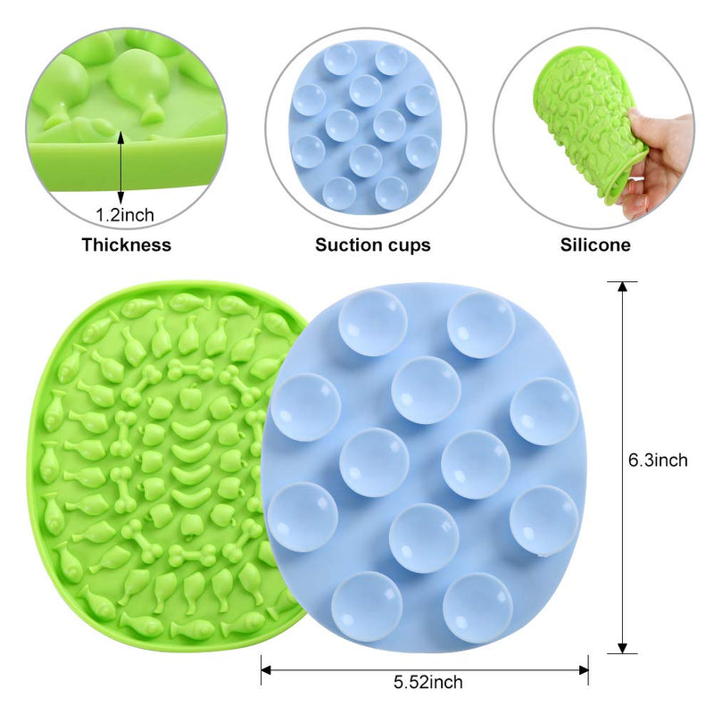 Dog Slow Feeder Mat - Relieve Anxiety and Help Dogs and Cats to Concentrate, Fun Alternative to a Slow Feed Dog Bowl, Dog Puzzle with Suction Cups, Healthy Feeder for Pet Showers(2 PCS Green & Blue) Green and Blue - PawsPlanet Australia