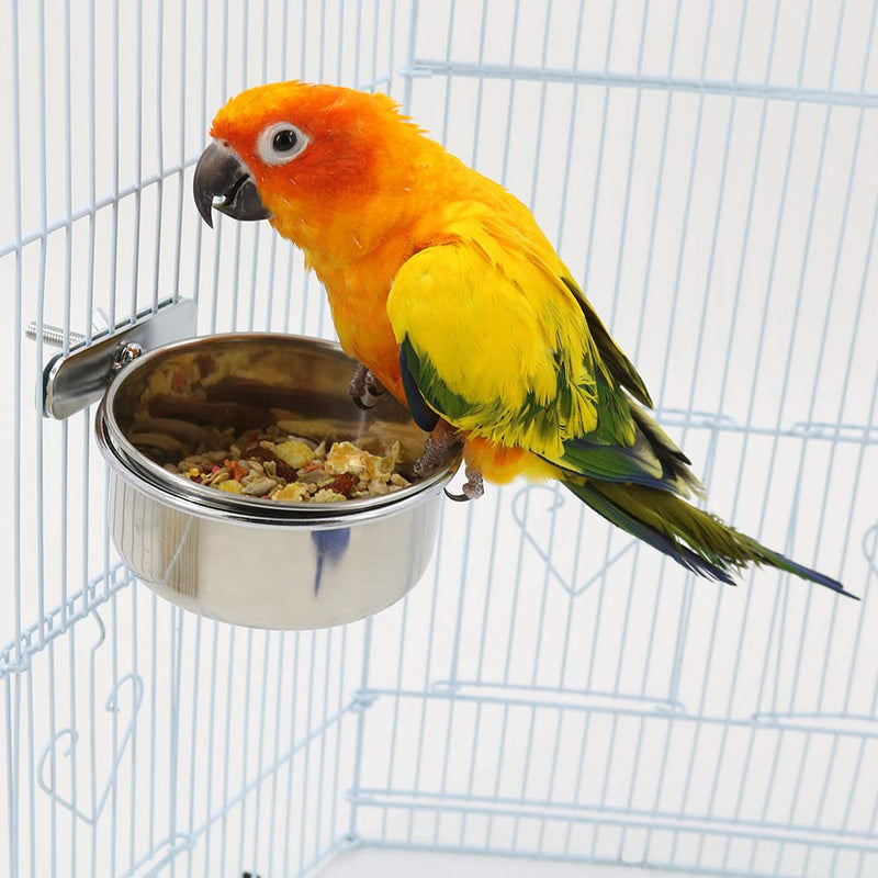 2 Pack Bird Cage Seed Feeder Pet Food Water Bowl Stainless Steel Parrot Feeding Coop Cup Dish with Clamp Holder for Medium and Large Parrots - PawsPlanet Australia