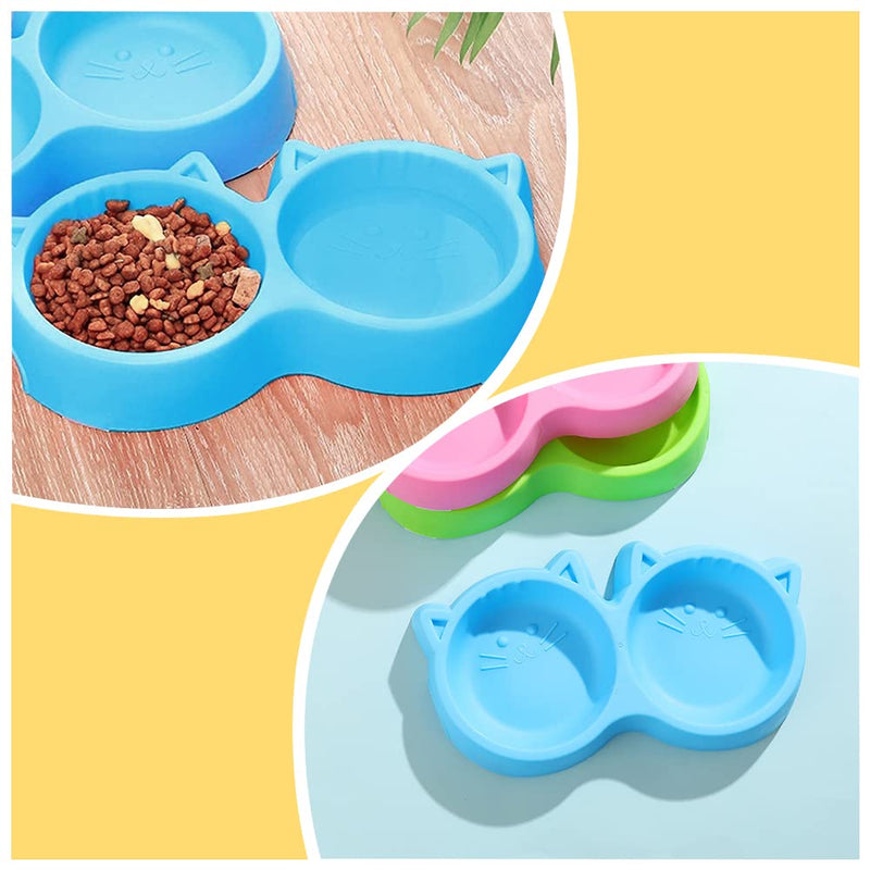 2 Packs Plastic Cats Bowl Cat Face Shaped Double Pet Bowl Pets Feeding Bowl with Non Skid Silicone Feet for Pets to Use - PawsPlanet Australia