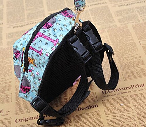 [Australia] - O&C Puppy Dog Backpack,Saddle Bags,Back Pack with Training Lead Leash S(12x14cm) Blue Animail 