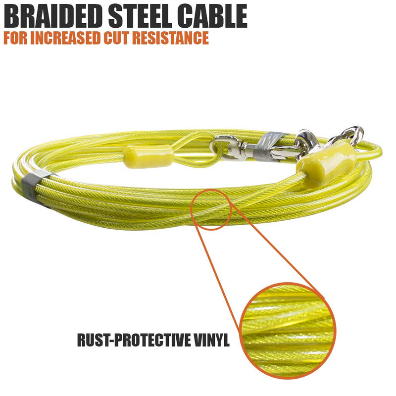 BV Pet Small/Medium Tie Out Cable for Dogs up to 35/60 Pounds, 15 feet and 25 feet Dog Cables for Outside 35lbs/ 15ft C-Yellow - PawsPlanet Australia