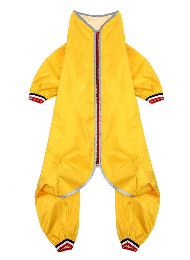 Dog raincoat, rain snow jacket, zipper in back, waterproof jumpsuit with collar hole and reflective strip - Yellow - L - PawsPlanet Australia