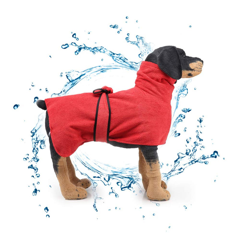 Dog Bathrobe Towel with Adjustable Strap,Moisture Absorbing Dog Bath Robe, Fast Drying Microfibre Absorbent Dog Drying Coat Pet Bath Towel (XL, Red) XL - PawsPlanet Australia