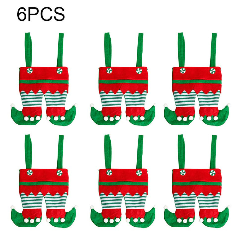 Tookie Christmas Candy Gift Bag, 6pcs Elf Foot Socks Candy Bags, Elf Pants Non Woven Treat Bags with Handle, Santa Candy Bags, Cutlery Supplies Practical for Christmas Decoration(Green) Green - PawsPlanet Australia