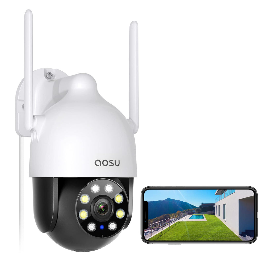 AOSU 2K outdoor surveillance camera WiFi, 360°/90° swivel WiFi camera outdoor with automatic tracking, spotlight and siren, timed cruise, full color night, Alexa compatibility 1 piece - PawsPlanet Australia