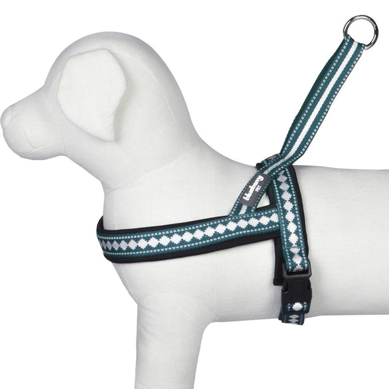 [Australia] - Blueberry Pet 3 Colors Soft & Comy Safety Reflective Padded Jacquard Dog Harnesses (21.5" - 27.5") Chest Girth Diamond Pattern - Teal Blue 