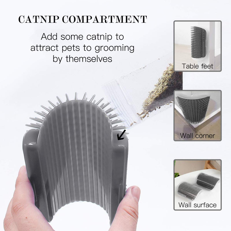 [Australia] - CLKHOWL Cat Self Groomer,4 Pack Cats Wall Corner Groomer Brush with Catnip, Grooming Brush Tool Massage Comb for Kitten Puppy 2 Black/2 Grey 