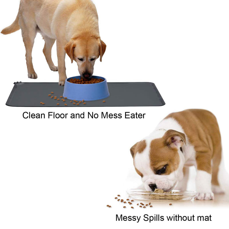 YUDISEN Dog and Cat Silicone Food Mat, 19''x12'' Waterproof Pet Placemat and Non Slip Silicone Pet Feeding Mat for Food and Water Bowls, Feeding Tray To Keep Your Floor Clean (Black) Black - PawsPlanet Australia