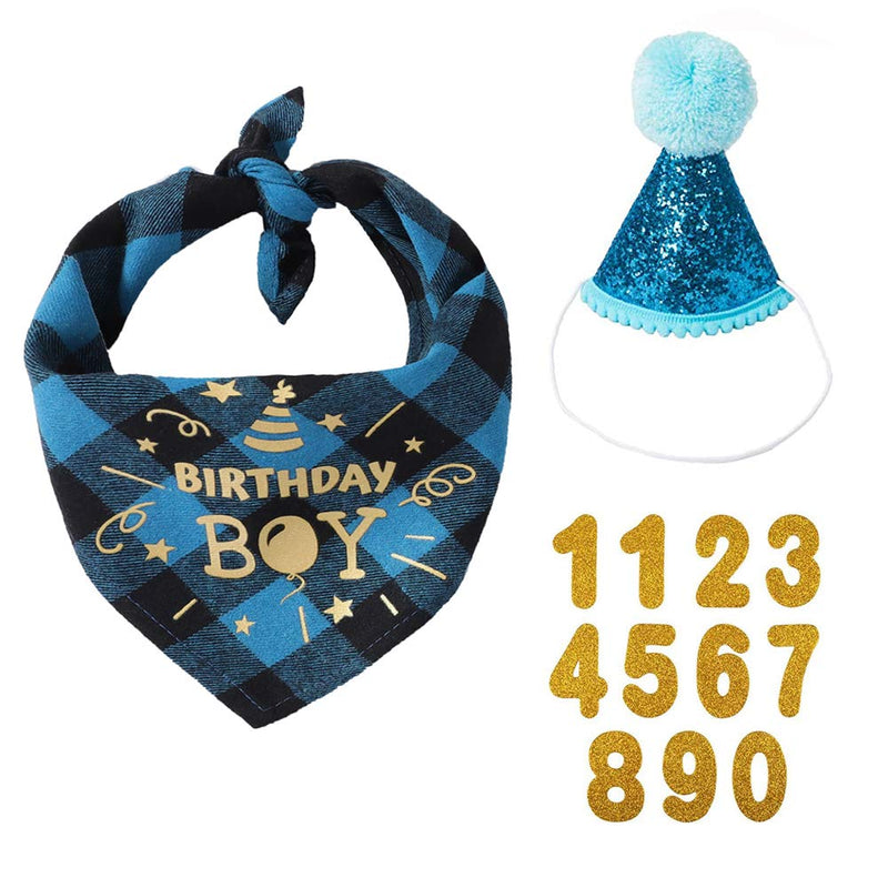 Dog Birthday Party Set, Dog Birthday Bandana Triangle Scarf with Cute Dog Birthday Number Hat Dog Birthday Banner for Dog Birthday Party Supplies (Blue-hat&bscarf&Number) blue-hat&bscarf&number - PawsPlanet Australia