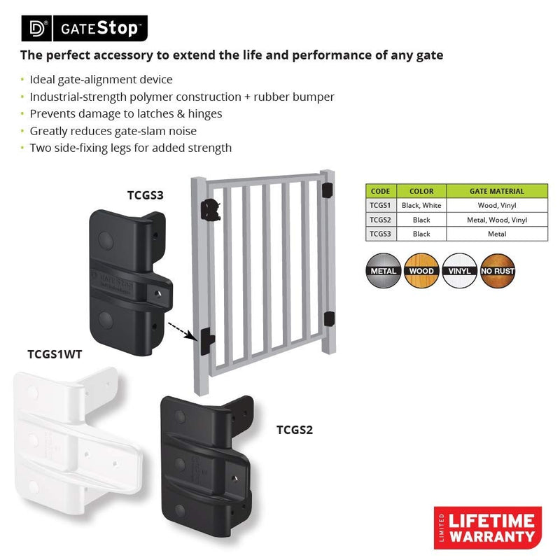 [Australia] - D&D Technologies TCGS1WTS Gate Stop, Damage Protection Bumper Reduces Sound from Closing Wood and Vinyl Gates, for Any Square Gate, White, 1 Count 