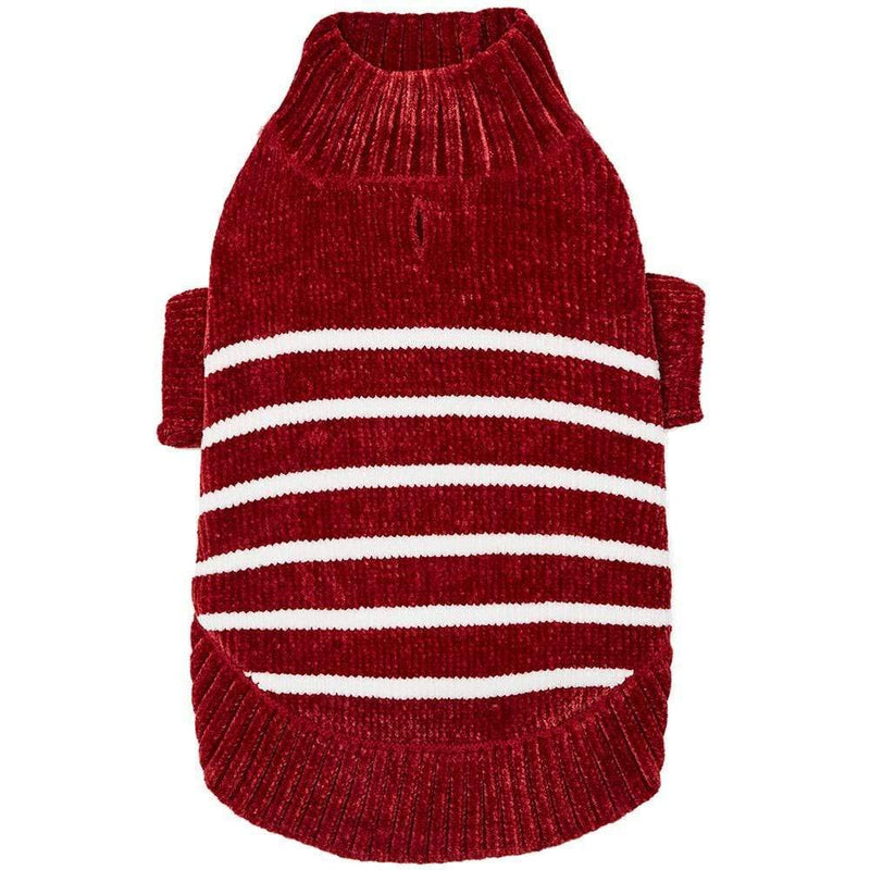 Blueberry Pet 6 Colors Cozy Soft Chenille Classy Striped Dog Sweaters Back Length 10" Burgundy Red - PawsPlanet Australia