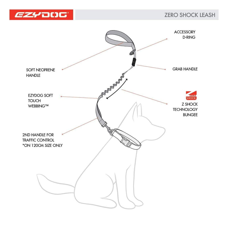 EzyDog Zero Shock Dog Lead | Shock Absorbing, Black, 25 Inch - PawsPlanet Australia