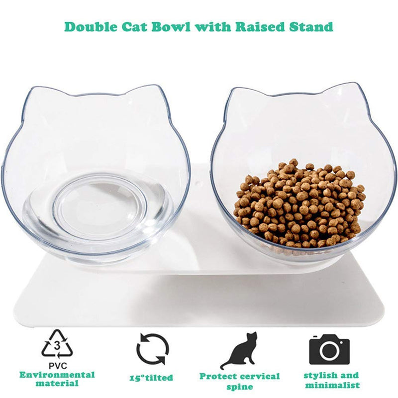 Cat Bowl with Raised Stand, 15° Tilted Pet Bowl Stress-Free Suit for Cats Small Dogs, Food & Water Bowl, Healthy & Hygienic Feeder Bowls Pet Bowl Double Bowl - PawsPlanet Australia