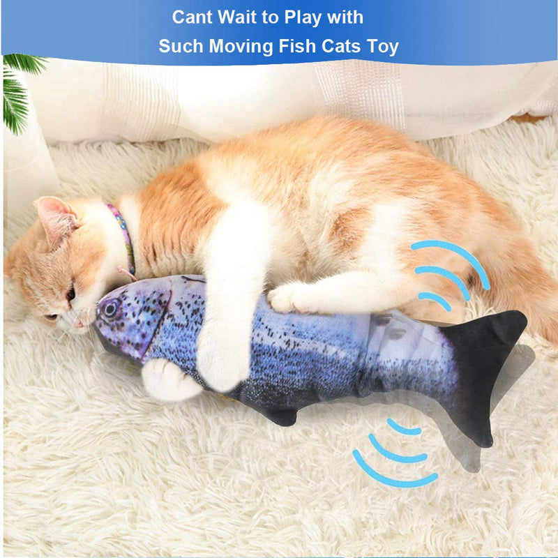 [Australia] - QINUKER Electric Moving Plush Fish Cat Toy, 11" Realistic Interactive Flopping Wiggle Fish Chew Toys for Kitten Kitty Indoor Exercise USB Rechargeable Funny Kick Supplies for Pets, Salmon Shape 