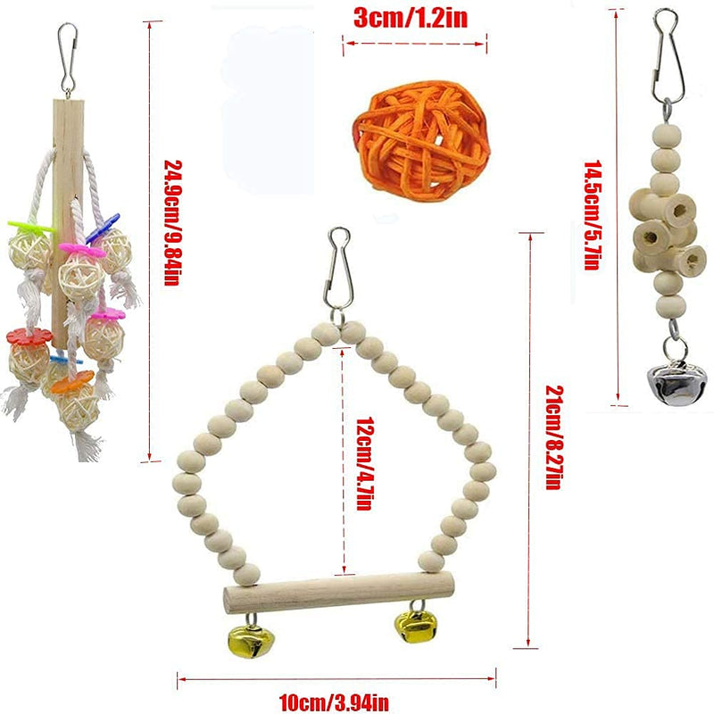 JIAYUE Bird Parrot Swing Toys - 12pcs, Parrots Chewing Toys Natural Wood Bungee Bird Toy for Small Parakeets, Cockatiels, Conures, Finches, Budgie, Macaws, Parrots, Love Birds Cage Accessories - PawsPlanet Australia