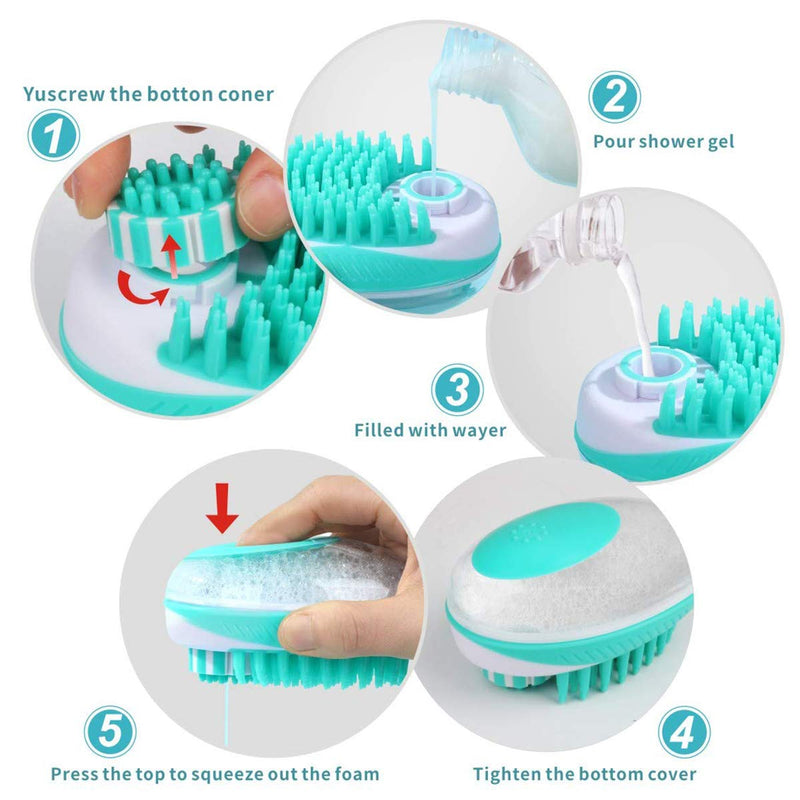 [Australia] - Oupada 2 in 1 Pet Brush Bath Massage Brush,Shampoo Dispenser for Pet Grooming,Deshedding Soft Silicone Bristles Perfect for Washing,Massaging Hair,Remove Loose Fur 