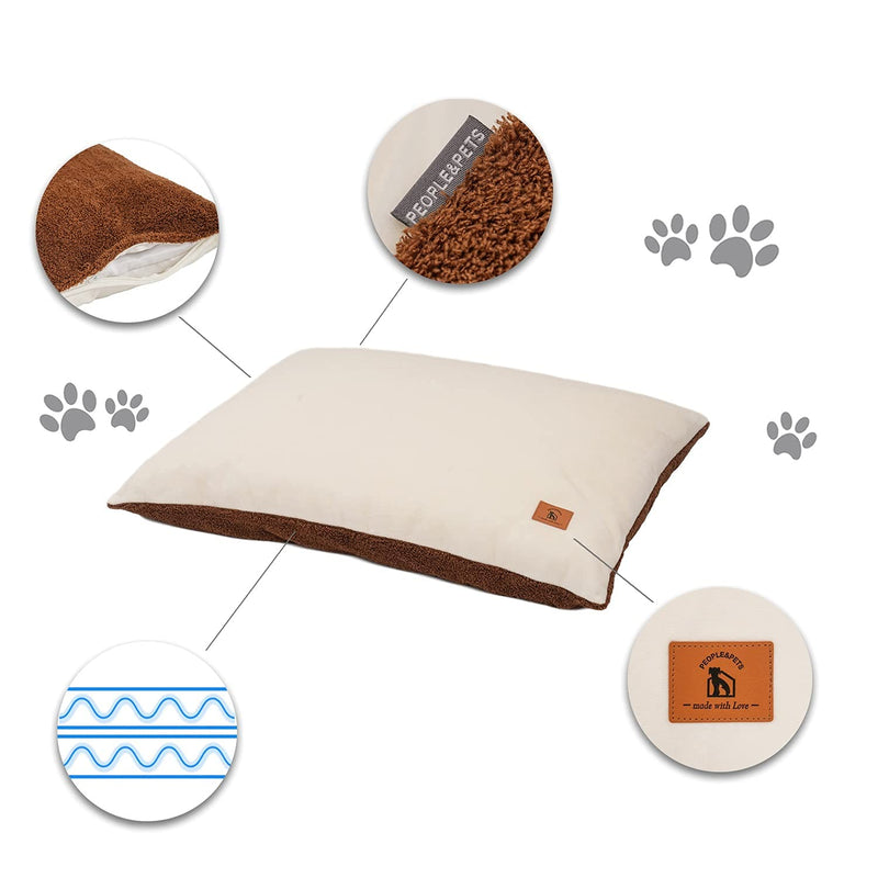 PEOPLE&PETS 22inch Dog & Cat Bed Reversible Mat, Soft Pet Sleeping Mattress, Washable Crate Pad Mat, with Removable Cover in Brown/Beige 22" x 18" - PawsPlanet Australia