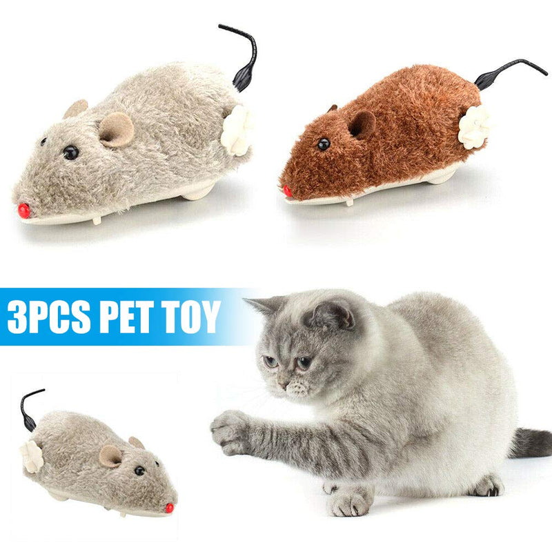 Avalita 3pcs Cats Dog Playing,Automatic Moving Mouse,Clockwork Spring Power Plush Mouse Toy Mechanical Motion Rat - PawsPlanet Australia