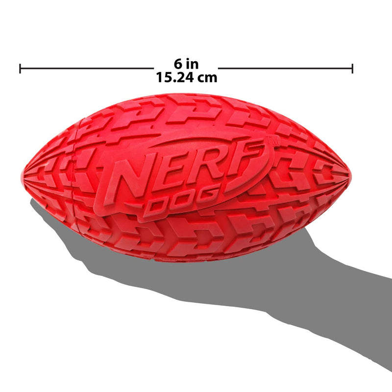 [Australia] - Nerf Dog Tire Football Dog Toy with Interactive Squeaker, Lightweight, Durable and Water Resistant, for Medium/Large Breeds Red Large - 6 inch 