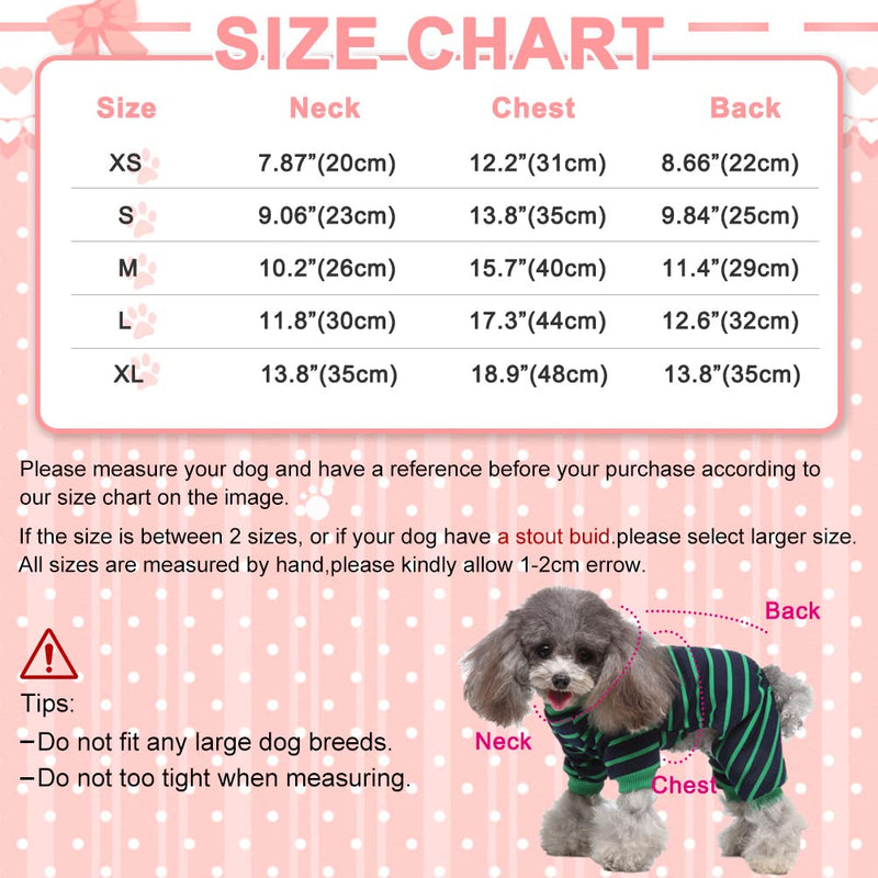 Soft Cotton Dog Pajamas, Red or Green Small Dog Puppy Cat Bottoming Jumpsuit Style, 4 Legged Breathable Pajamas Dog PJs Jumpsuit, Soft Cotton for Summer Autumn and Winter X-Small Green Stripes - PawsPlanet Australia