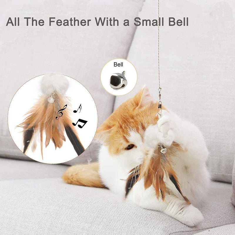 MAIYADUO Cat Teasers Cat Feather Wand Cat Toy Interactive Toy Feather Wand with Bell 5x Natural Feather Refills - PawsPlanet Australia