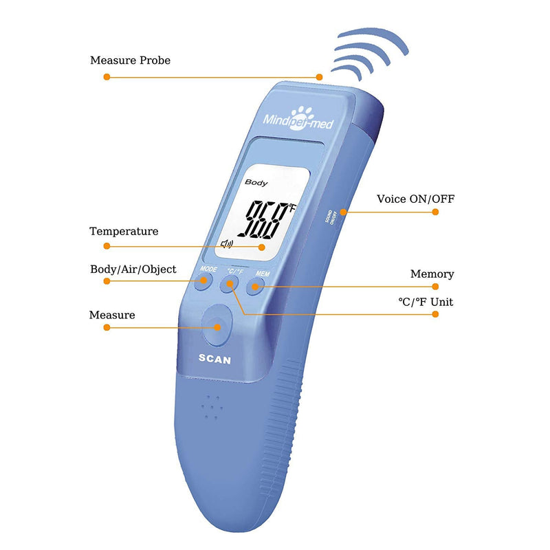 MINDPET-MED Fast Clinical Pet Thermometer for Dogs, Cats, Animals with 3 Switchable Modes (Body, Object Surface Temp,Room), Body Modes accurately Measures pet Ear Temperature, C/F Switchable - PawsPlanet Australia