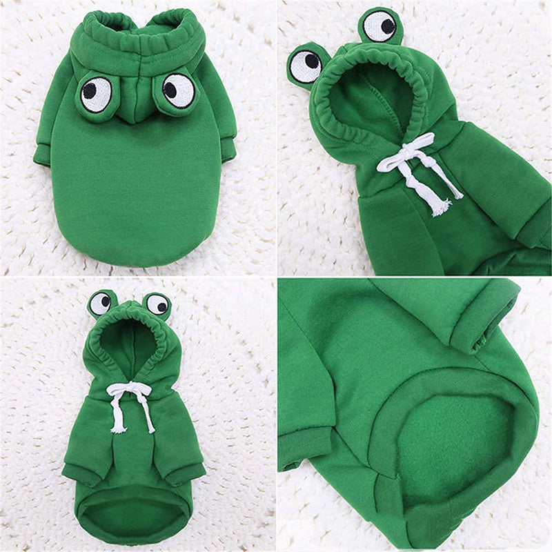 Dog Hoodie- Dog Basic Sweater Coat Cute Frog Shape Warm Jacket Pet Cold Weather Clothes Outfit Outerwear for Cats Puppy Small Largr Dogs Green X-Small - PawsPlanet Australia