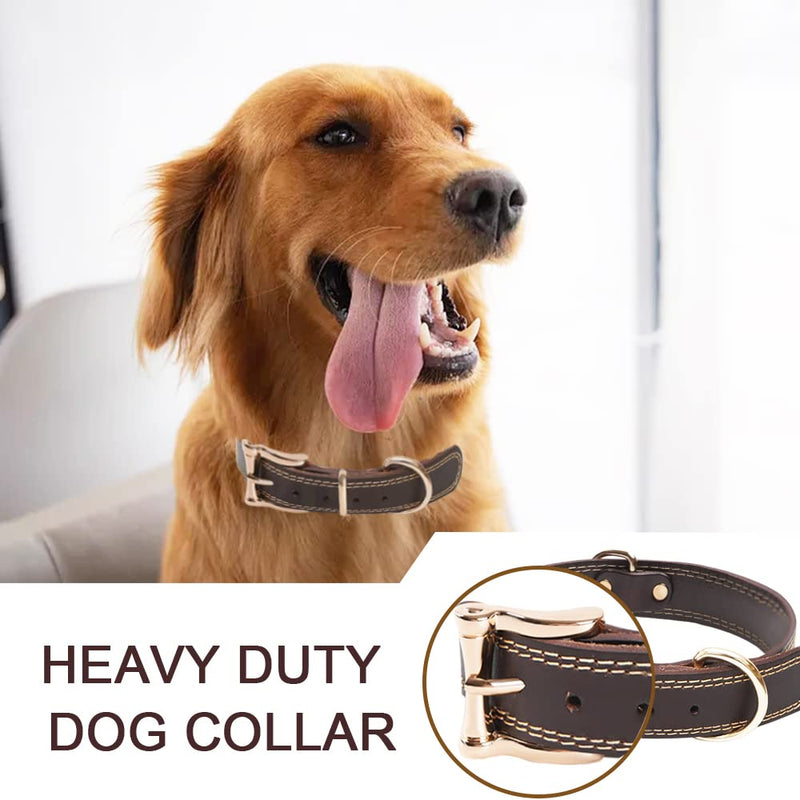 Premium Heavy Duty Genuine Leather Dog Collar Soft Adjustable for Male Female Dogs Best for Small Medium Large Breed Dogs （Brown） (S) S (Neck 31-41cm) Brown - PawsPlanet Australia