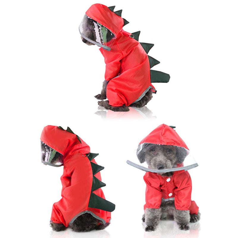 Petea Dog Raincoat Red Dinosaur Waterproof Dogs Rain Jacket with Hood Pet Puppy Rain Poncho Clothes for Dogs and Cats (S, Red) Small - PawsPlanet Australia