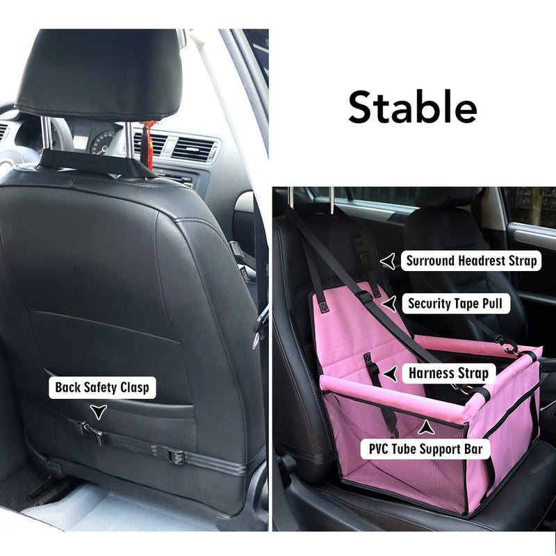 [Australia] - Petbobi Pet Reinforce Car Booster Seat for Dog Cat Portable and Breathable Bag with Seat Belt Dog Carrier Safety Stable for Travel with Clip on Leash and Storage Package Pink 