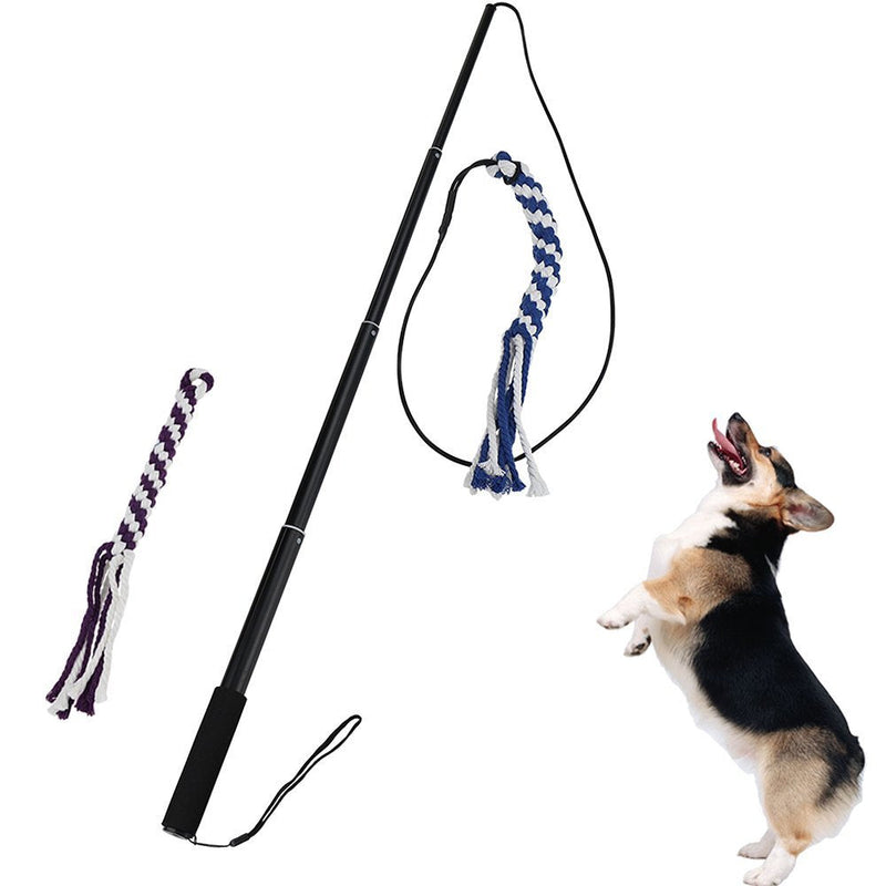 Wobekuy Flirt Pole Rope Tug Dog Toy, Braided Cotton Blend Rope Outdoor Interactive Toy for Pulling, Chasing, Chewing, Training(L Black) - PawsPlanet Australia