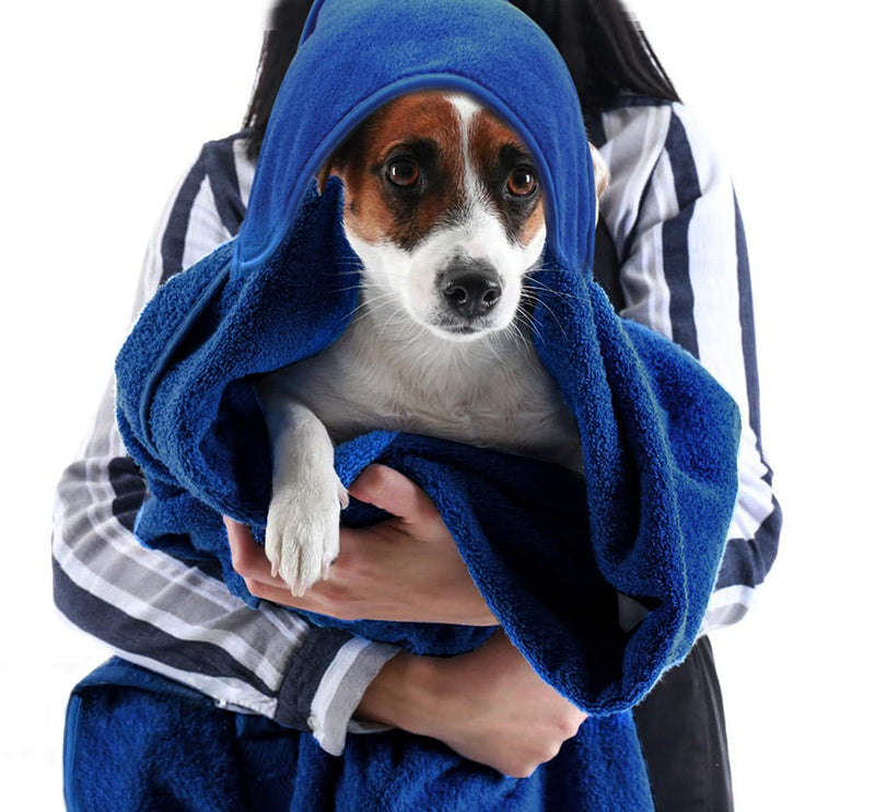 SINLAND Microfiber Oversized Hooded Bath Pet Towel for Dogs and Cats 40inch x40inch Blue - PawsPlanet Australia