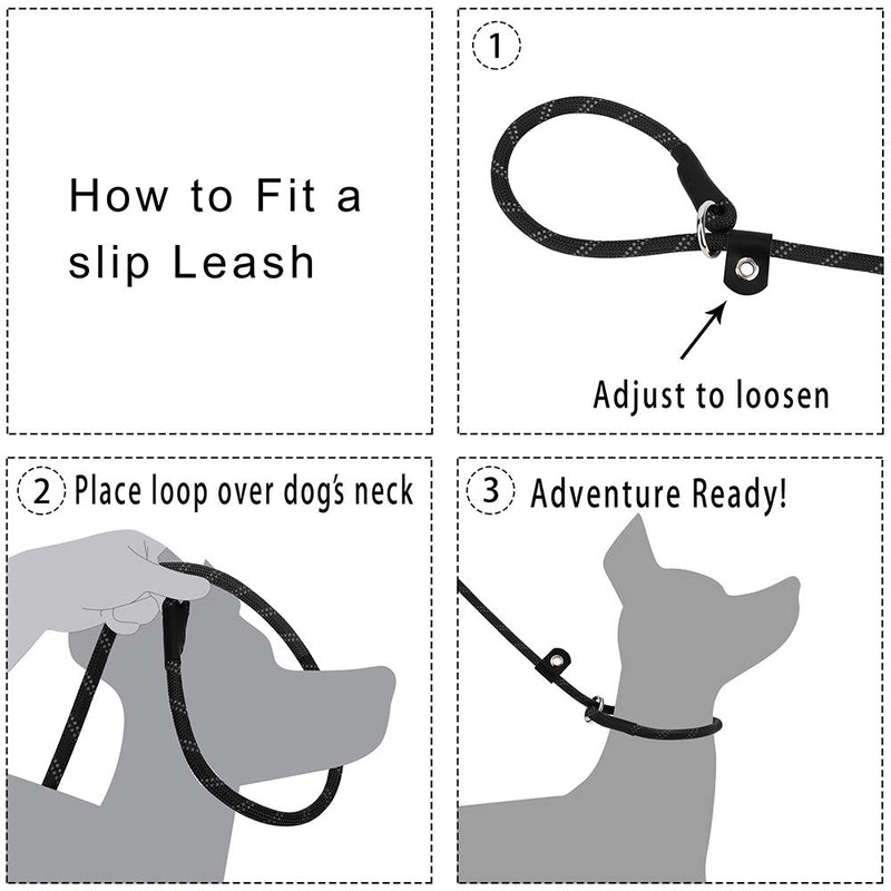 Tifereth Slip-Lead Dog-Leash Medium-Training Rope - 6ft Foot Big Large Reflective Climbing Rope Leash Supports The Strongest Pulling Large Medium Dogs 6 Feet Black - PawsPlanet Australia