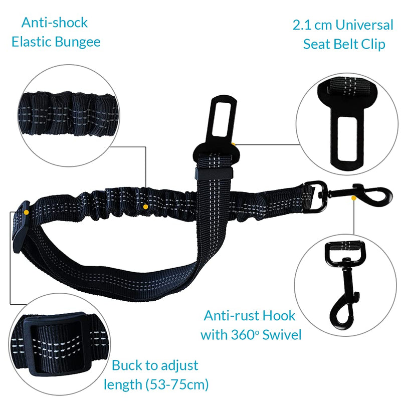 HIZOFY Dog Seat Belt for Car- Elastic Buckle Dog Car Seat Belts-Adjustable Dog Car Harness Seatbelt with Elastic Bungee Buffer- Car Seat Belt for Dogs Cats Pets in Car For Small Dogs & Puppies (Black) - PawsPlanet Australia