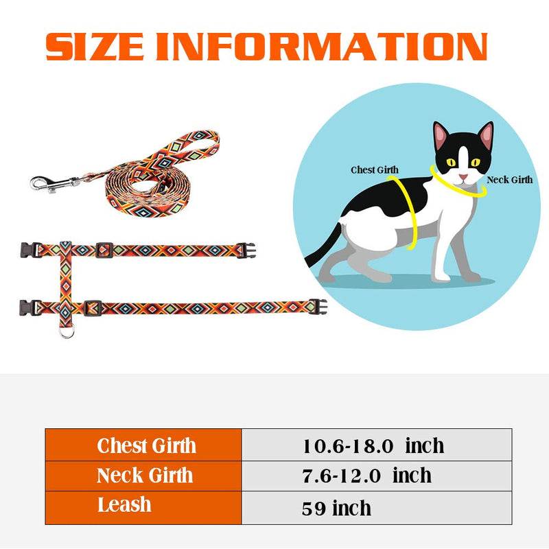 Jamktepat Cat Harness and Leash Set Geometric Pattern Escape Proof Adjustable for Kitty Outdoor Walking Orange - PawsPlanet Australia