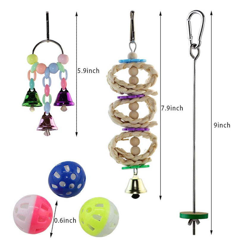 ACEONE 8 Pack Bird Perch Stand Rope Toys, Parrot Chewing Hanging Bell Bird Cage Toy for Small Parakeets, Conures, Love Birds, Cockatiels, Macaws, Finches - PawsPlanet Australia