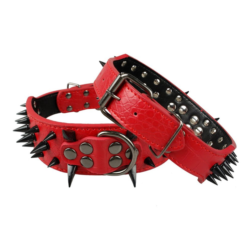 [Australia] - Beirui Sharp Spiked Studded Dog Collar - Stylish Leather Dog Collars - 2 Inch in Width Fit Medium & Large Dogs 17-20" Red 