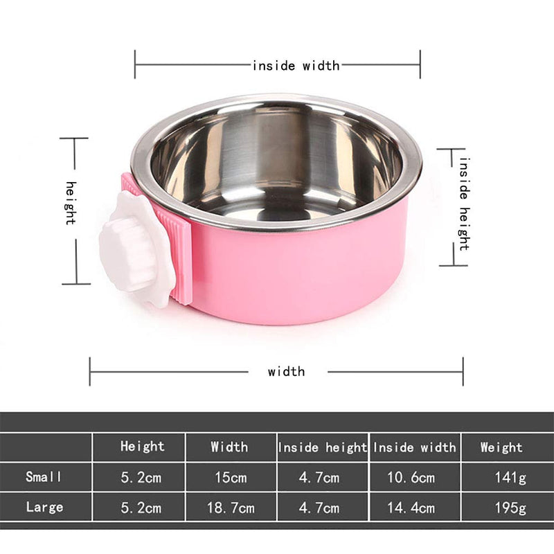 [Australia] - Luck Dawn Cat Crate Bowl, Stainless Steel Removable Cage Hanging Bowls with Bolt Holder for Dog Puppy Large Round Pink 