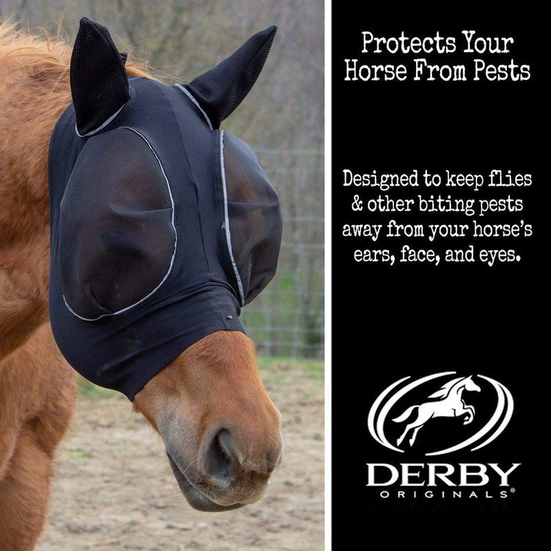 Derby Originals Reflective Bug Eye Lycra Fly Mask with One Year Warranty Black Small (Pony) - PawsPlanet Australia