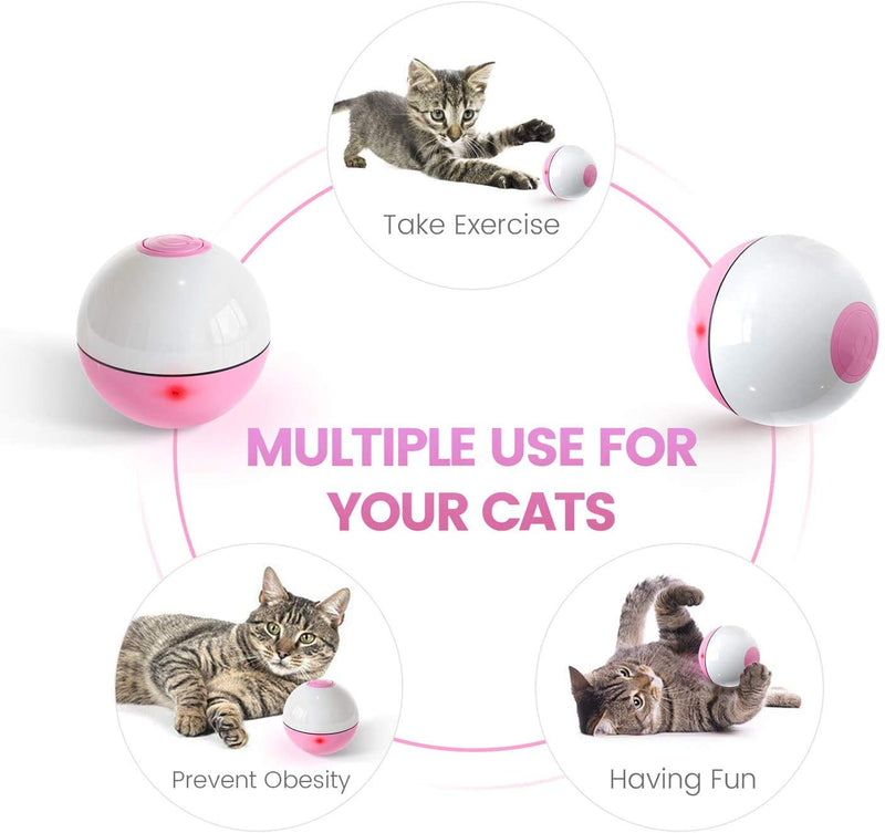 Iokheira Interactive Cat Toys Ball (3rd Gen) Wicked Ball for Indoor Cats, Auto 360° Self-Rotating & USB Rechargeable with LED Red Light Toy for Kitten Pink - PawsPlanet Australia