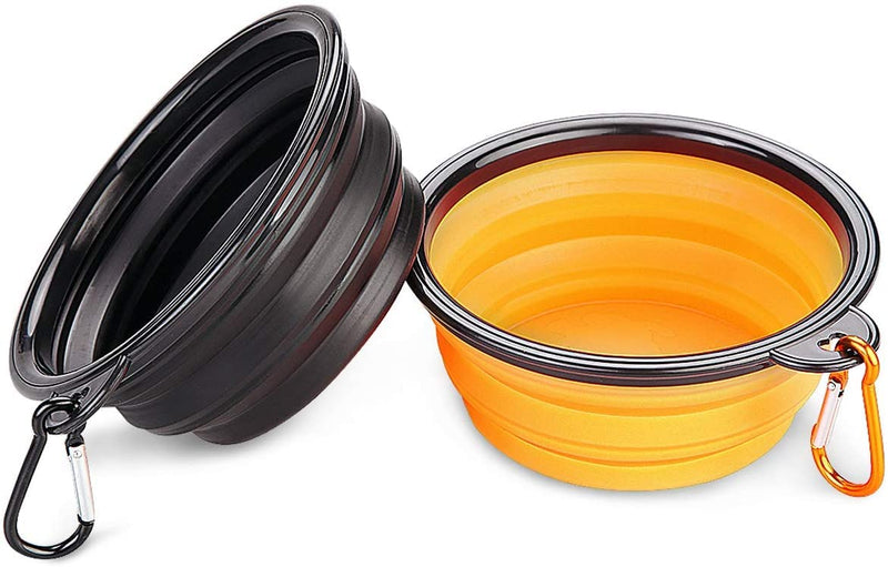 Collapsible Travel Dog Bowl, Portable Pet Cat Food Water Feeding Bowl, Set of 2(orange and black) Small( 350ml ) Orange and Black - PawsPlanet Australia