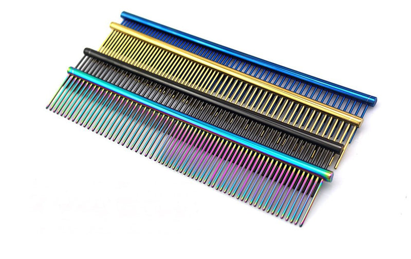 [Australia] - ZoCr Stainless Steel Pet Comb for Dogs Cats, Pet Grooming Comb with Different Spaced Rounded Teeth Colorful 