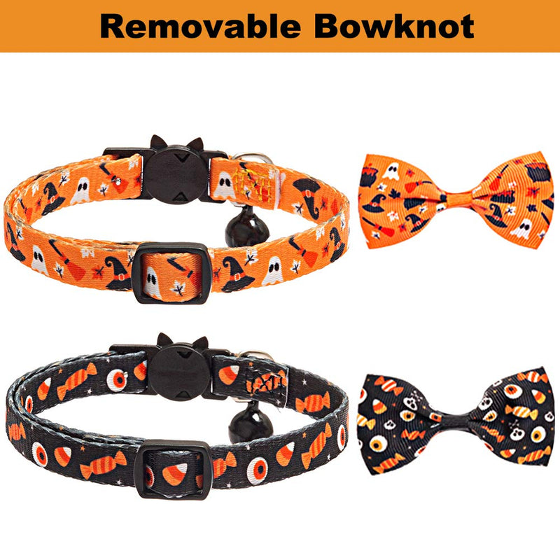 KOOLTAIL Cat Collar Breakaway with Bell - 2 Pack Bowtie Cat Collars - Cute Adjustable Collars with Safety Buckle for Indoor Outdoor Kittens Halloween - PawsPlanet Australia