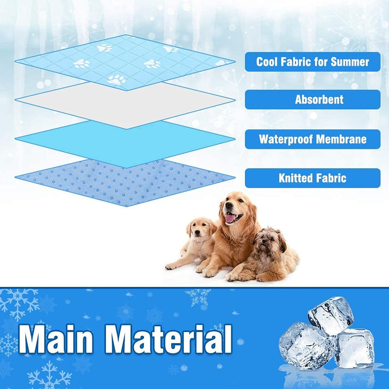 PUPTECK Anti-Slip Dog Self Cooling Mat - Ice Silk Large Cooling Pad for Dogs in Summer, Super Absorbent Washable Dog Pee Pad, Blue, Bottom Waterproof Protection Floor 22.5*34.8in LightBlue - PawsPlanet Australia