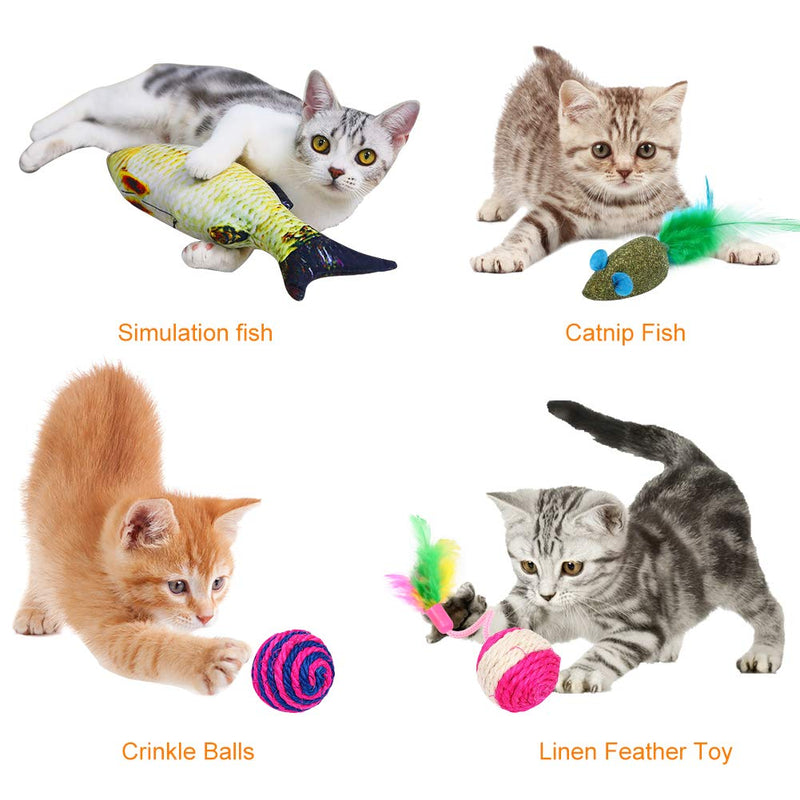 [Australia] - Easeou Cat Toys for Indoor Cats, 12 PCS Retractable Kitten Feather Toys for Indoor Cats, Catnip Fish,Mice Cat Wand Toys, Interactive Catcher Teaser and Funny Exercise Balls and Bells 