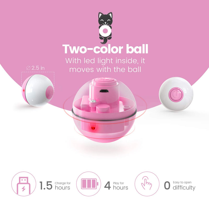 [Australia] - IOKHEIRA Interactive Cat Toys Ball (3rd Gen) Wicked Ball for Indoor Cats, Auto 360° Self-Rotating & USB Rechargeable with LED Red Light Toy for Your Kitty Pink 