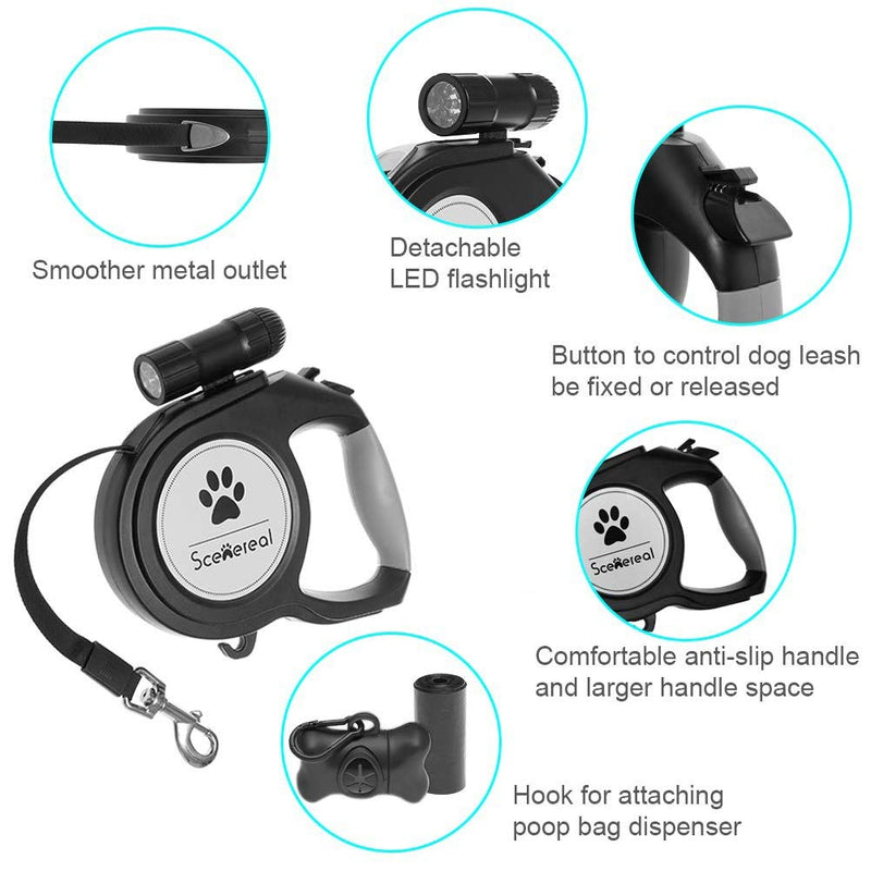 [Australia] - SCENEREAL Heavy Duty Retractable Dog Leash 26 FT with LED Flash Light & Poop Bag Dispenser for up to 110 LB Small Medium Large Dogs Outdoor Walking & Training 