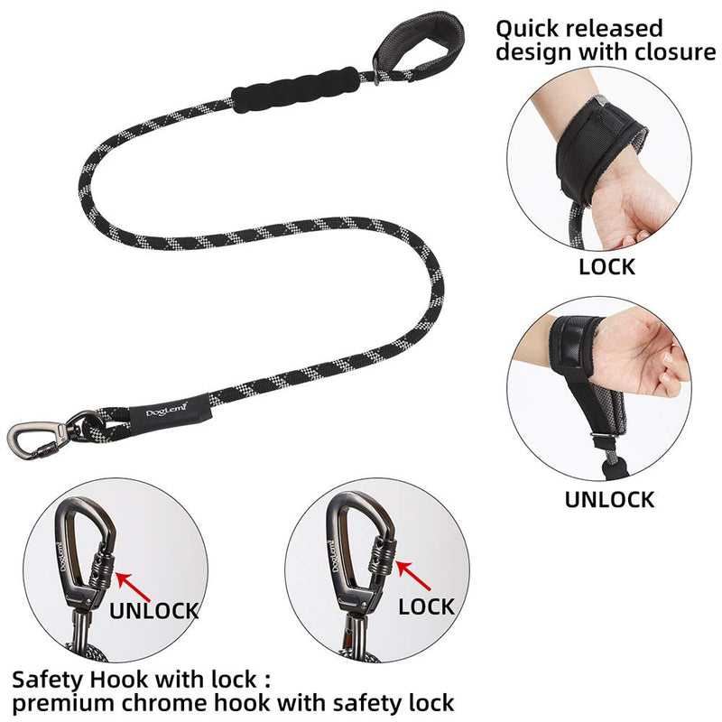 Strong Rope Dog Lead Hands Free Dog Leash with Wrist Band for Large Medium Small Dogs, Heavy Duty Nylon Reflective Sturdy Rope Dog Lead with Soft Comfort Padded Handle Short Dog Lead 1.2m (Black) Black - PawsPlanet Australia