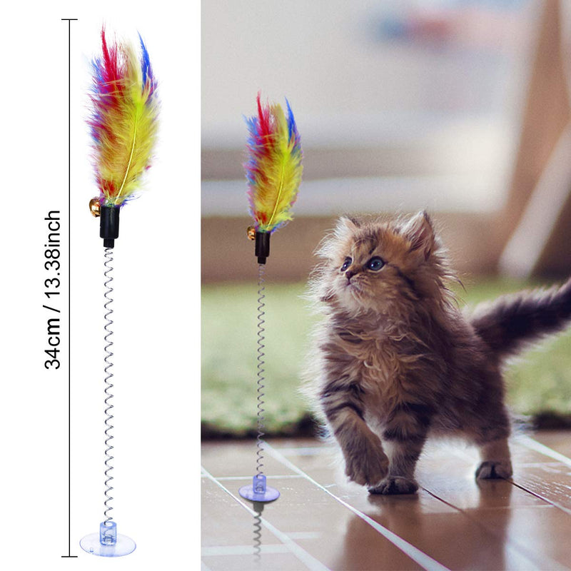 12 Pack Cat Feather Toys Set, Retractable Cat Teaser Wand with 9pcs Bell Refills Toys, Rainbow Wand and Spring Wand for Indoor Cats Kitten Interactive - PawsPlanet Australia