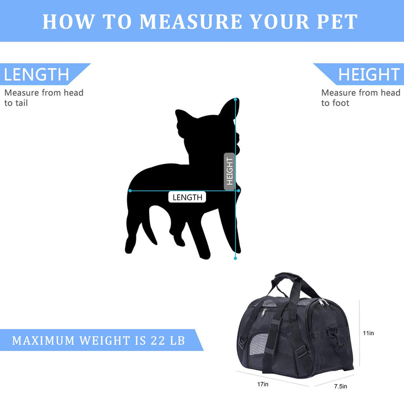 [Australia] - PPOGOO Pet Carriers for Small Cats and Dogs 17x7.5x11 Pet Travel Carrier Airline Approved Black 